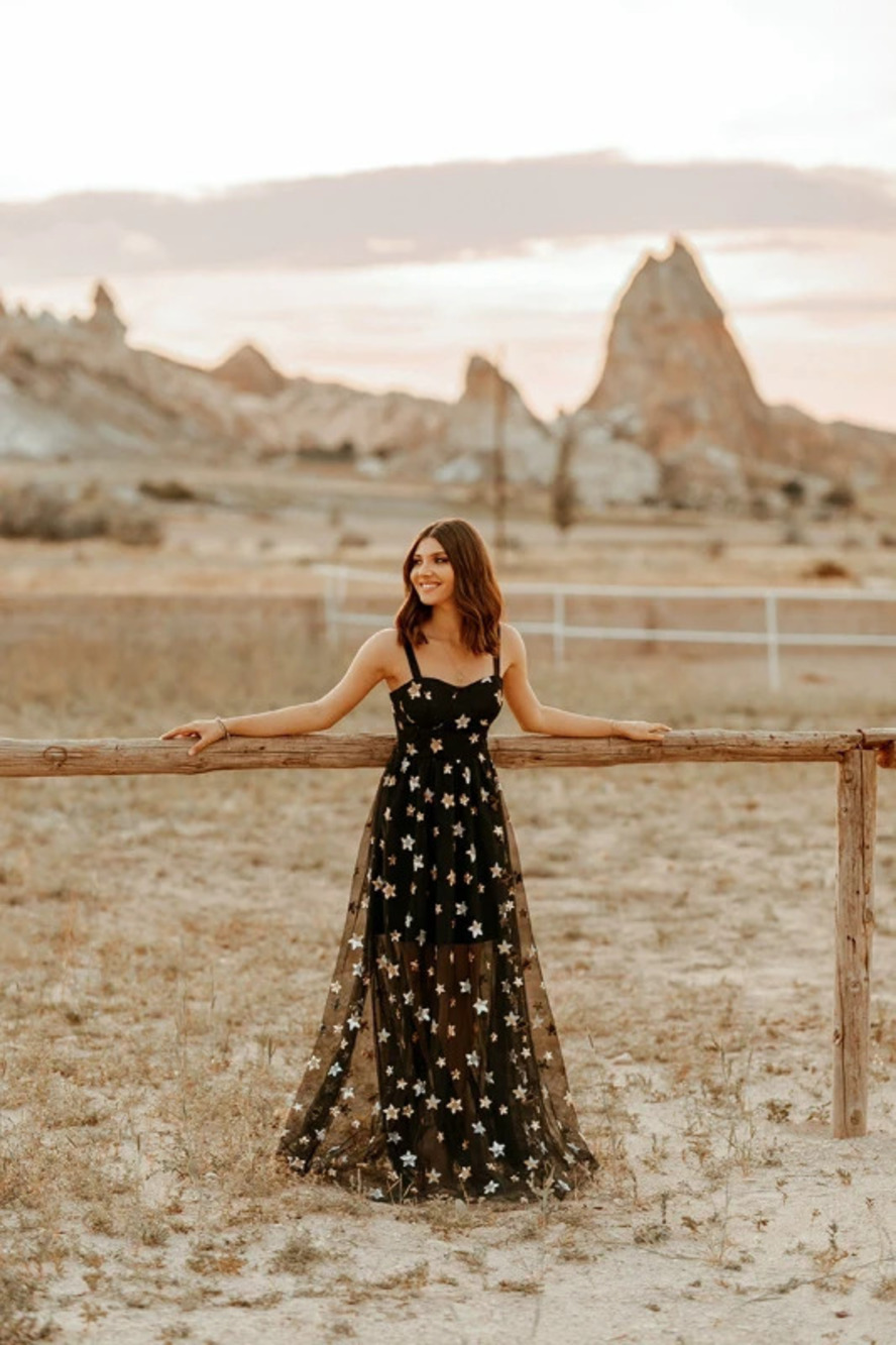 ZARA Elegant Summer Star Mesh Strap Sheer Long Dress